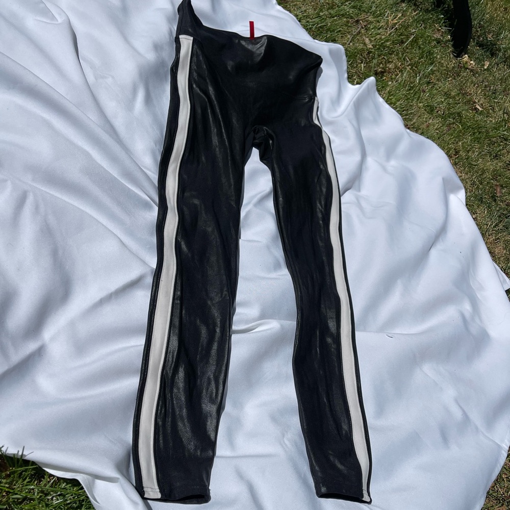 Spanx Faux Leather Leggings Black with White Strip